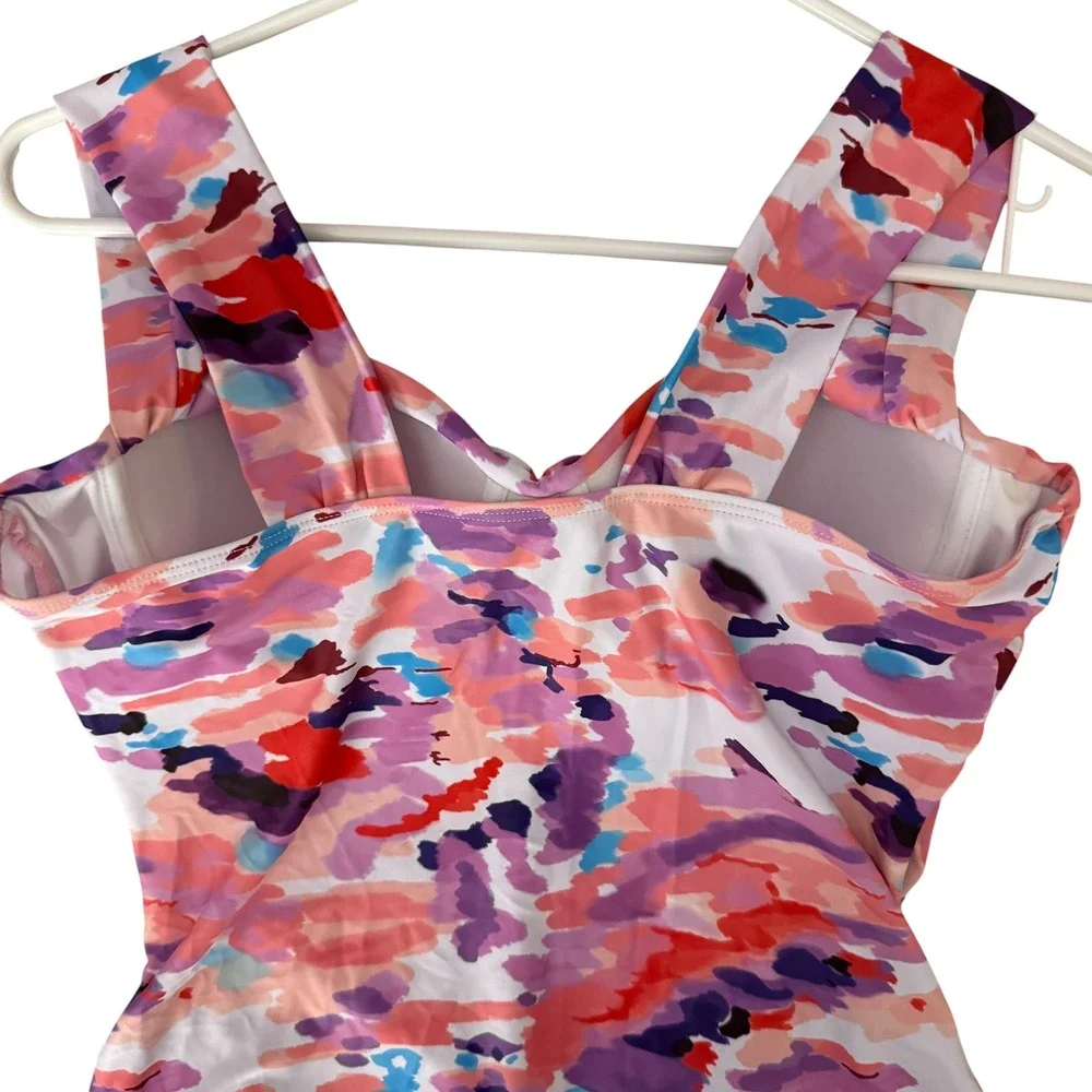 Unbranded‎ Abstract One Piece Swimsuit Womens Medium Pink Multi NWOT Ruched